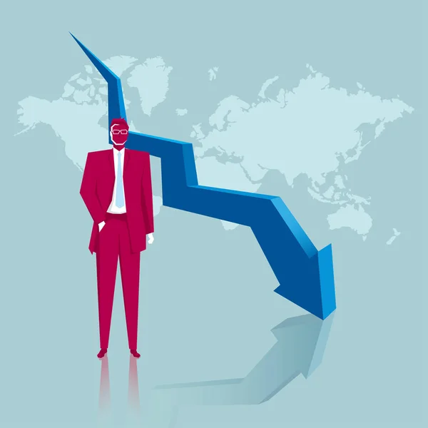 Design Conceito Negócios Depressão Econômica Mapa Mundo Fundo Azul — Vetor de Stock