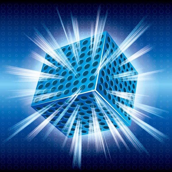 Cubo Brillante Fondo Azul — Archivo Imágenes Vectoriales