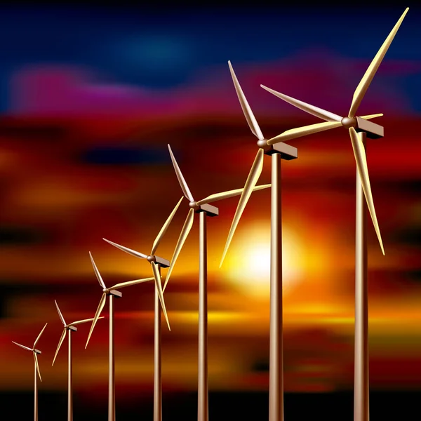 Wind Power Station Schemering Hernieuwbare Energie — Stockvector