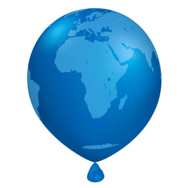 Dünya ve balonlar, üzerinde mavi arka plan izole.