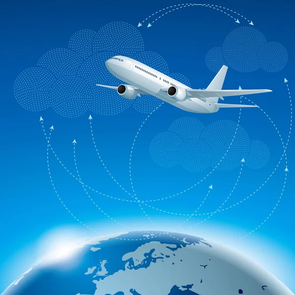 Concetto Comunicazione Globale Aereo Sta Volando Aria — Vettoriale Stock