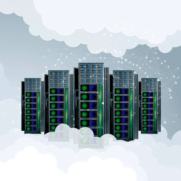 Wektor Rysunek Super Komputer Cloud Computing Koncepcja — Wektor stockowy
