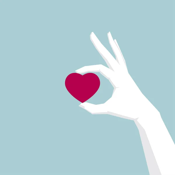 Χέρι Που Κρατά Ένα Σύμβολο Της Καρδιάς Εμφανίζεται Μπλε Φόντο — Διανυσματικό Αρχείο