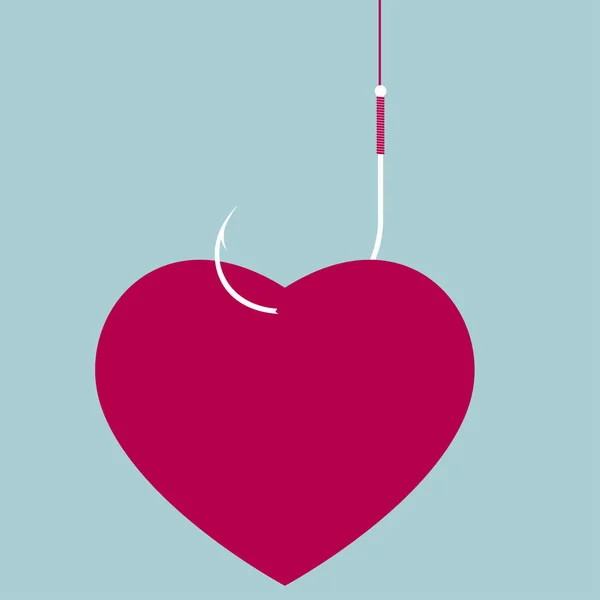 Απεικόνιση Του Συμβόλου Κόκκινη Καρδιά Στο Γάντζο Αλιείας — Διανυσματικό Αρχείο