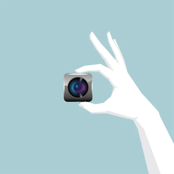 Одна Рука Держит Значок Камеры — стоковый вектор