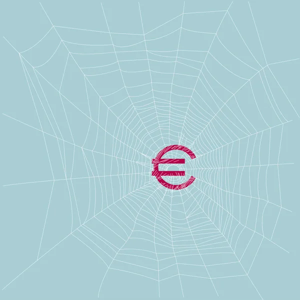 Symbol Eura Pavoučí Sítě Izolované Modrém Pozadí — Stockový vektor