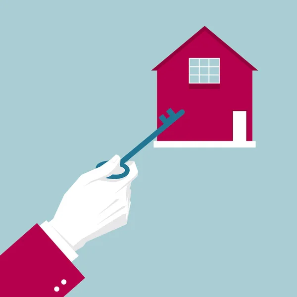 Real Estate Προμελέτη Χέρι Που Κρατά Ρετρό Κλειδιά Ανοικτό Σπίτι — Διανυσματικό Αρχείο