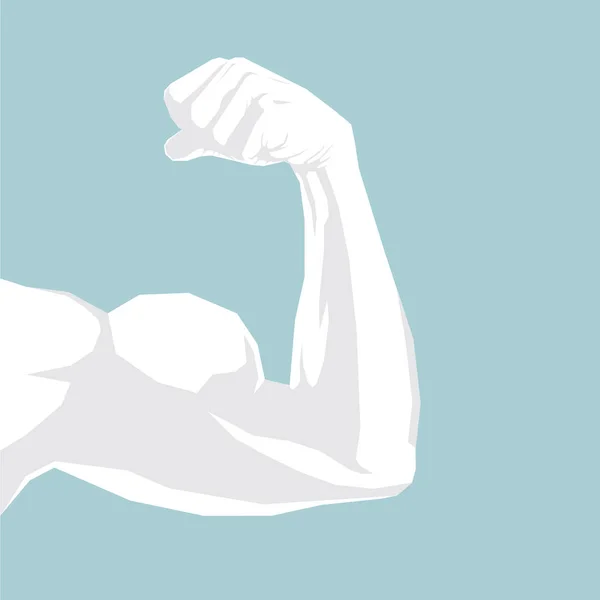 Fitness Conceptontwerp Arm Blauwe Achtergrond — Stockvector