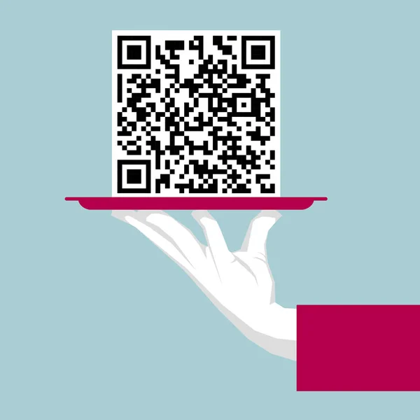 El tepsi, tepsi Qr Code kaldırma. Üzerinde mavi arka plan izole.