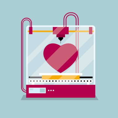 3D kalp şeklinde bir sembol, hızlı prototipleme kavramı yazdırma.