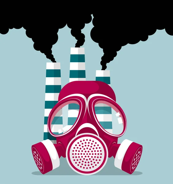 Diseño Concepto Contaminación Industrial Máscara Gas Tres Chimeneas Ondulación Humo — Vector de stock