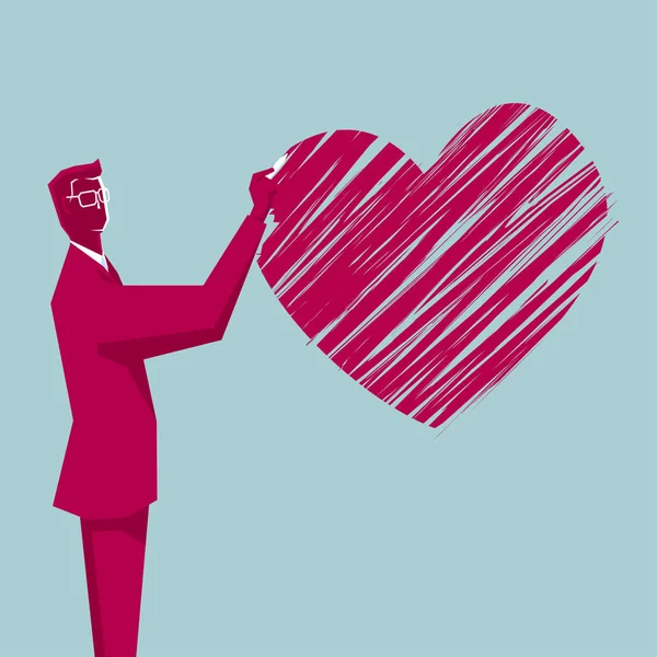 Επιχειρηματίας Τραβάει Ένα Σύμβολο Της Καρδιάς Φόντο Είναι Μπλε — Διανυσματικό Αρχείο