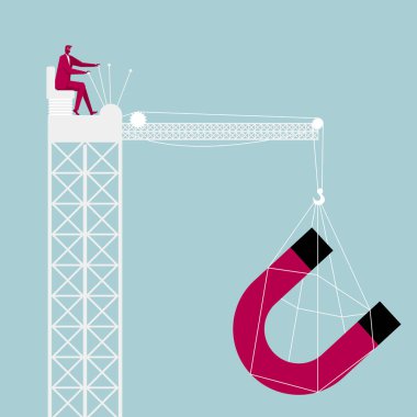 Mıknatıs kule vinç kaldırma. Bir kule vinç sürüş işadamı.