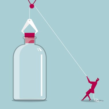 İşadamı mantar kasnak açılır. Üzerinde mavi arka plan izole.