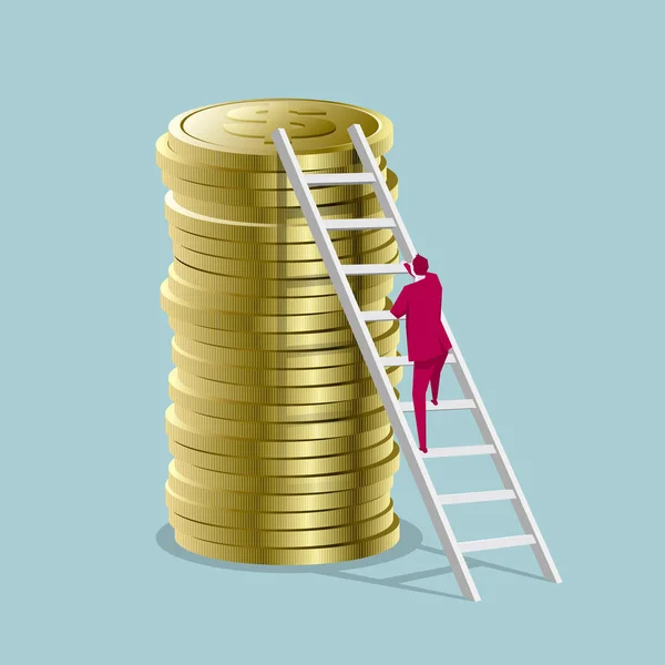 Empresário Sobe Moeda Dólar Escada Isolado Fundo Azul —  Vetores de Stock