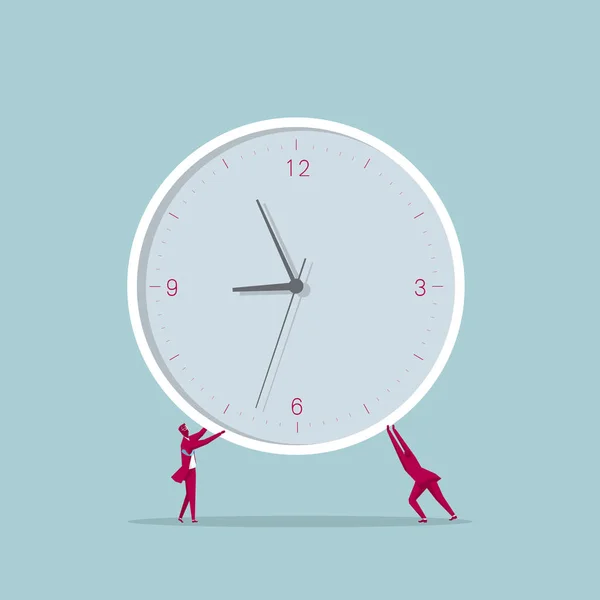 Concept Travail Équipe Deux Hommes Affaires Ont Levé Horloge Isolé — Image vectorielle