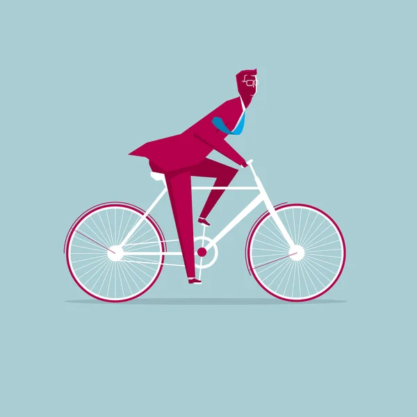 Homme Affaires Vélo Isolé Sur Fond Bleu — Image vectorielle