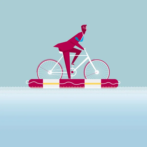Homme Affaires Faisant Vélo Sur Kayak Isolé Sur Fond Bleu — Image vectorielle