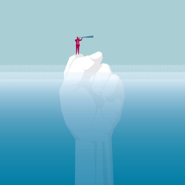 İş adamı adada gözlemleyerek. Adanın bir yumruk olduğunu.