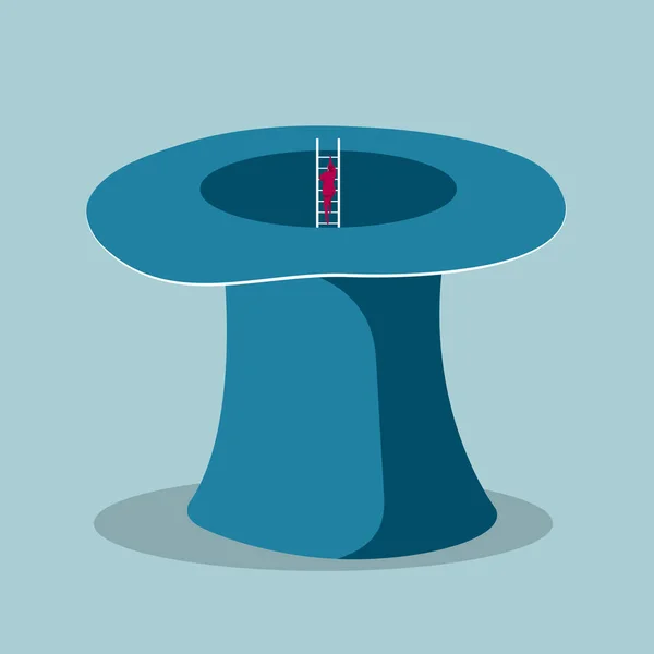 Hombre Negocios Sube Escalera Desde Sombrero Copa Aislado Sobre Fondo — Vector de stock