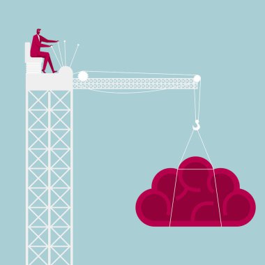 Kule Vinç kaldırma beyninden. Bir kule vinç sürüş işadamı.