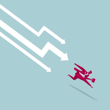 İş adamı kaçtı. Arka plan mavi.