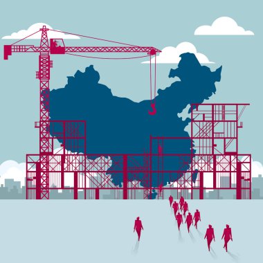 China's territory is under construction. A group of businessmen walked to the building site. clipart
