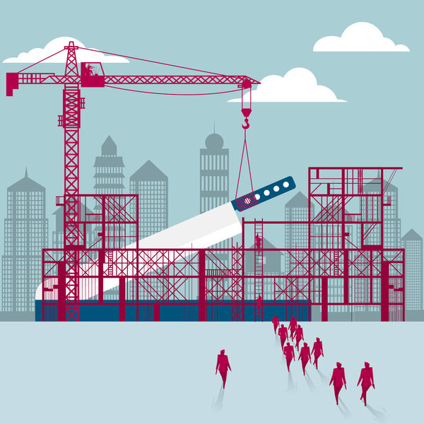 Нож под строительство. Группа бизнесменов пришла на строительную площадку
.