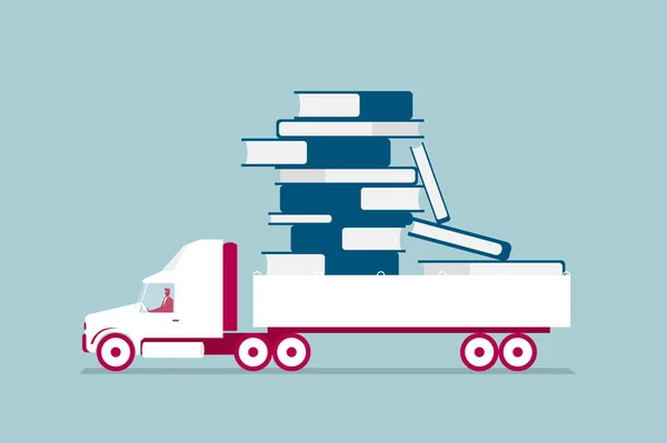 Einen Lkw Der Bücher Transportiert Isoliert Auf Blauem Hintergrund — Stockvektor