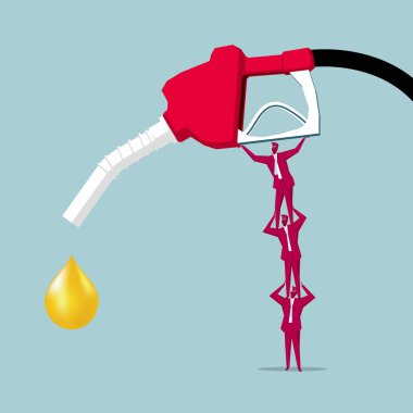   Ekip çalışmasında, bir grup işadamı gaz tabancası kaldırdı. Mavi arka planda yalıtılmış.