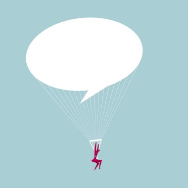 İşadamı havalanıyor. Mavi arka planda yalıtılmış.