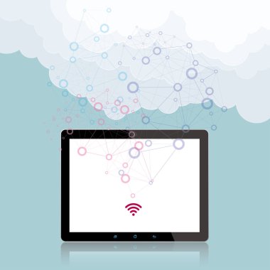 Tablete uzanan, mavi arka plan üzerinde izole edilmiş yol.