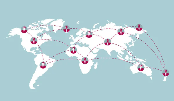 Globalna Koncepcja Komunikacji Izolowane Niebieskim Tle — Wektor stockowy