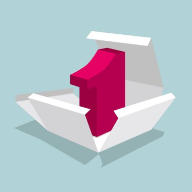 Kutudaki 1 numara. Mavi arka planda yalıtılmış.