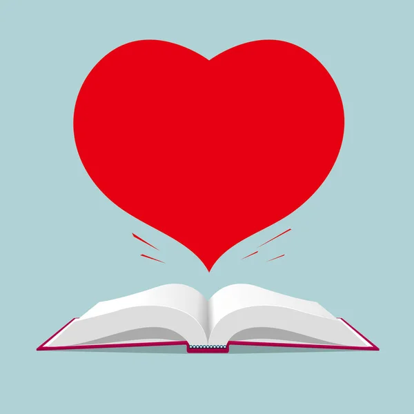 Simbolo Forma Cuore Nel Libro Isolato Sfondo Blu — Vettoriale Stock