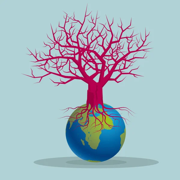 Дерево Росте Землі Ізольовано Синьому Фоні — стоковий вектор