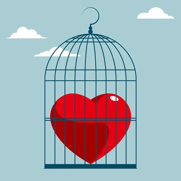 Símbolo Del Corazón Está Jaula Los Pájaros Aislado Sobre Fondo — Vector de stock