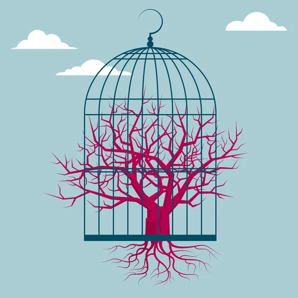 Strom Ptačí Kleci Izolované Modrém Pozadí — Stockový vektor