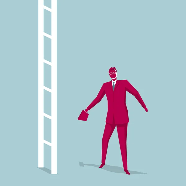 Der Geschäftsmann Bleibt Vor Der Leiter Stehen Isoliert Auf Blauem — Stockvektor