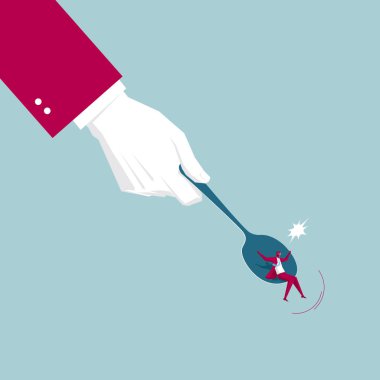 Bir çay kaşığı işadamı. Mavi arka planda yalıtılmış.