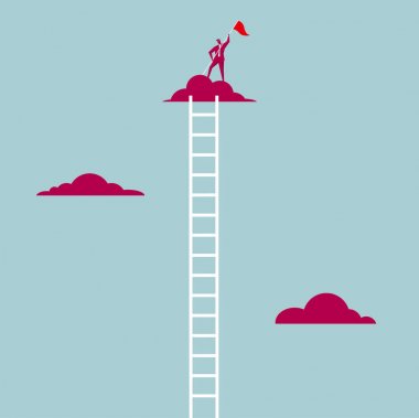 İşadamı yaylaları işgal etti. Mavi arka planda yalıtılmış.