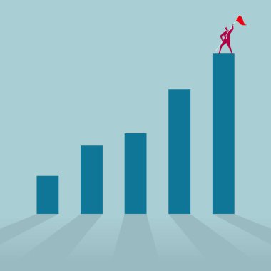 İşadamı işgali zirve. Mavi arka planda yalıtılmış.