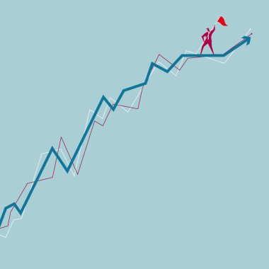 İşadamı işgali zirve. Mavi arka planda yalıtılmış.