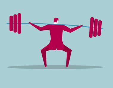 Fitness'ta iş adamı. Mavi arka planda yalıtılmış.