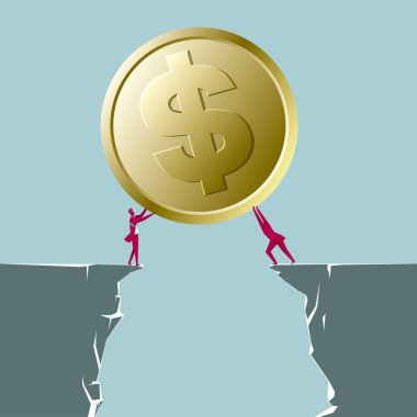 İki işadamı dolar bozdurup tutuyor. Mavi arka planda yalıtılmış.