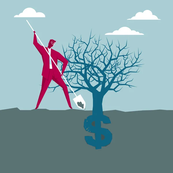 Plantar Riqueza Sinal Dólar Fundo Azul — Vetor de Stock