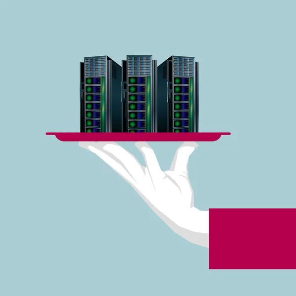 Superkomputer Znajduje Się Zasobniku Izolowane Niebieskim Tle — Wektor stockowy