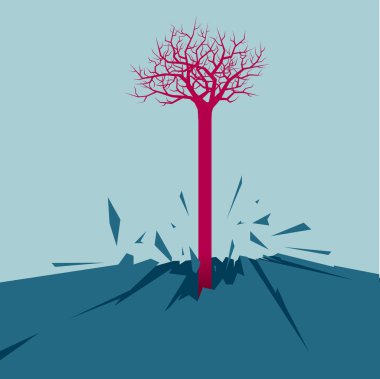 Vector drawn tree. Isolated on blue background. clipart