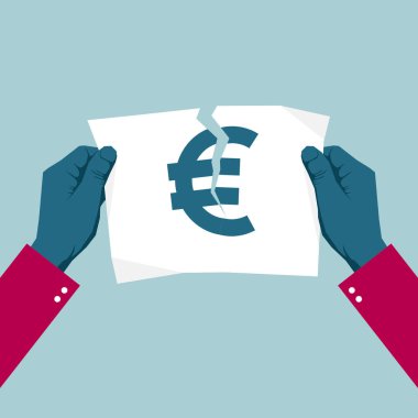 İki eliyle euro sembolügözyaşı. Mavi arka planda yalıtılmış.