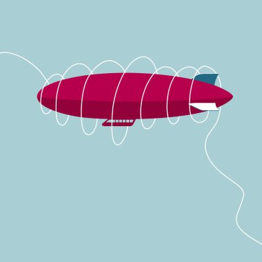 Vektör çizilmiş zeplin. Mavi arka planda yalıtılmış.